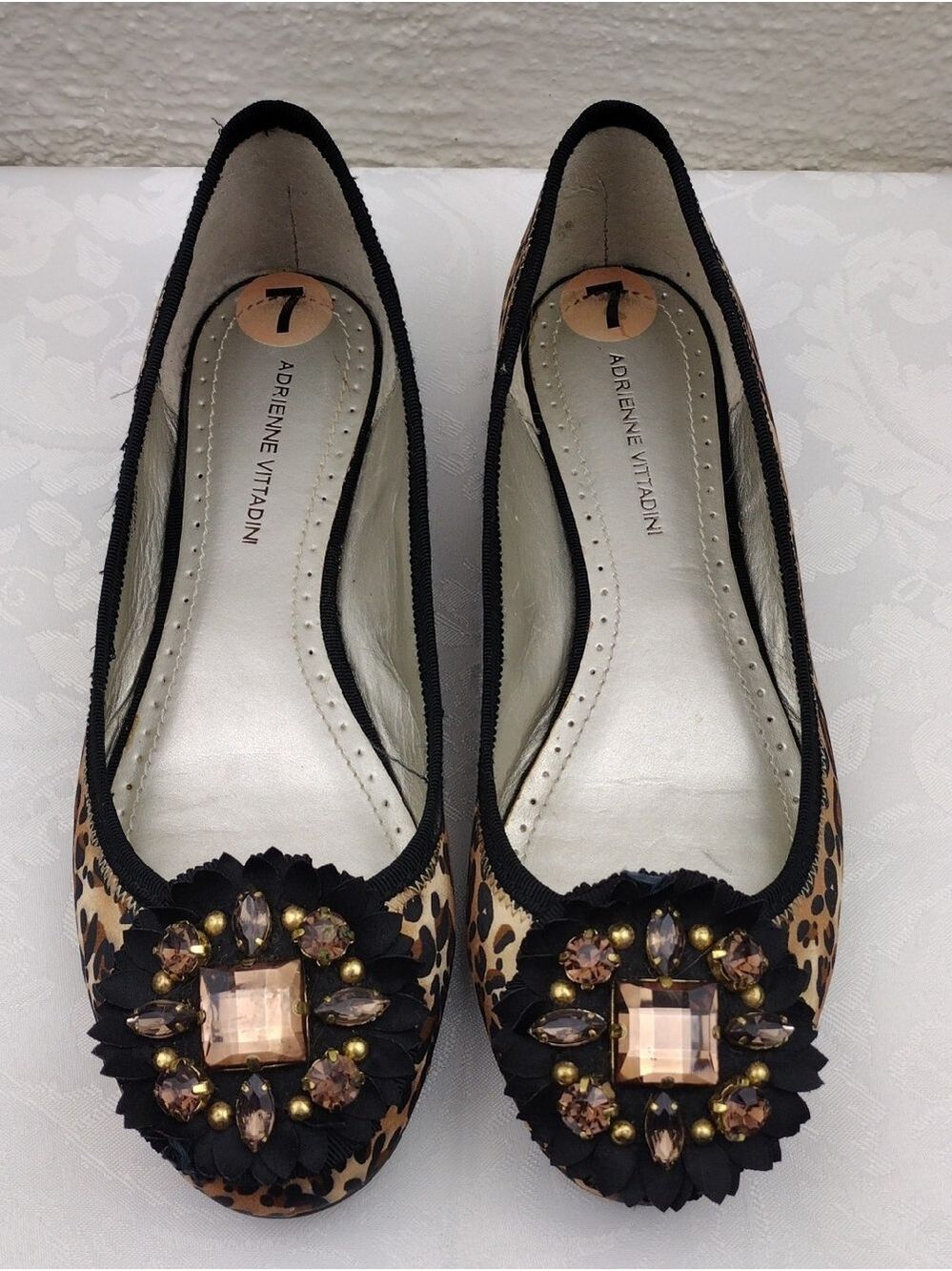 Adrienne Vittadini Carmelita Brown Classic Leopard Print Embellished Flat Shoe - Picture 3 of 16